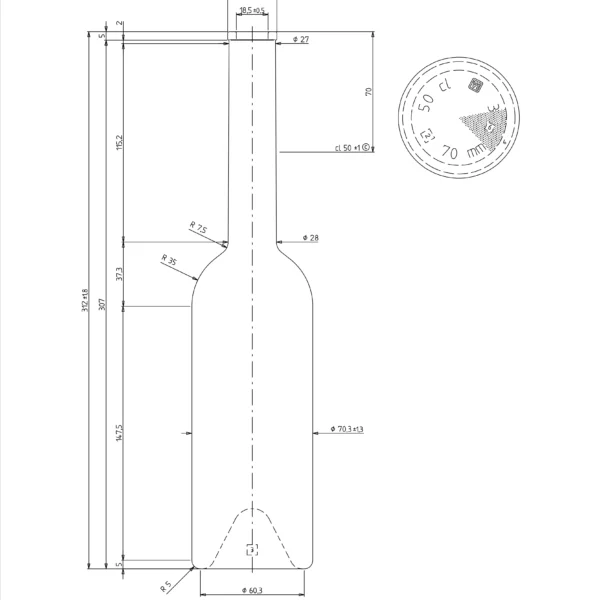 BOTTLE 0.500L FUTURA FLINT CORK